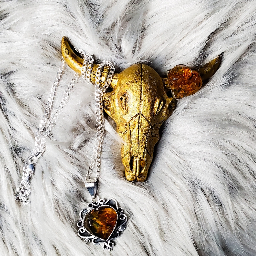 Baltic Amber Heart Necklace and ring